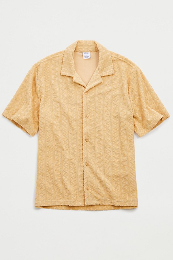 Urban Outfitters Uo Jacquard Terry Button-down Shirt In Taupe