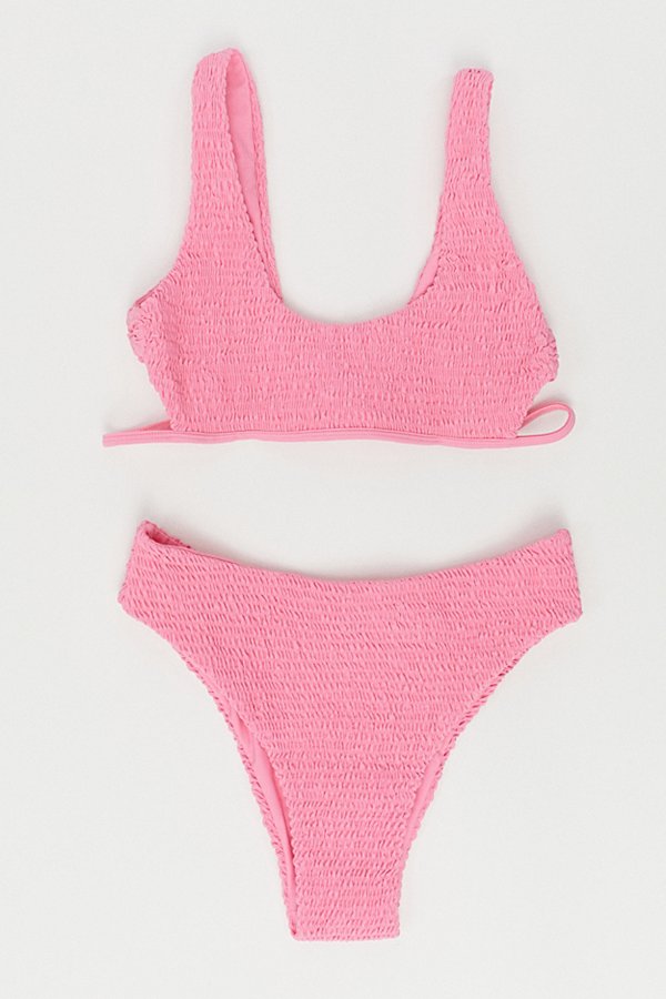 Aila Blue Dune Smocked Scoop Bikini Top In Pink