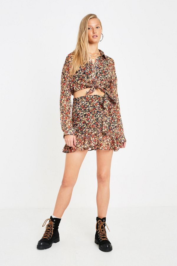UO Floral Ruffle Skirt Urban Outfitters