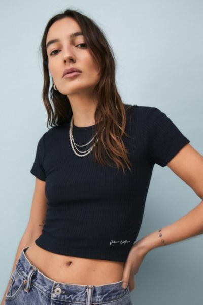 Urban Outfitters Uo Emily Ribbed Baby Tee In Navy