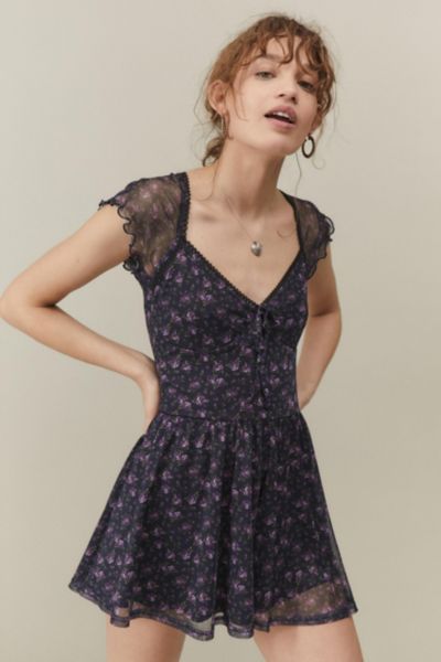 Urban Outfitters Uo Milly Blue Floral Mesh Romper